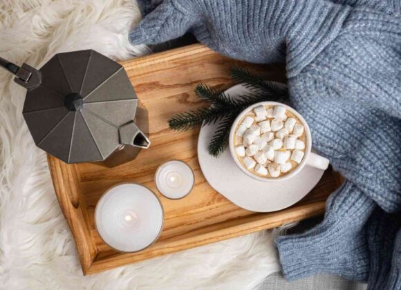 A cozy collection of items for a relaxing self-care night at home.