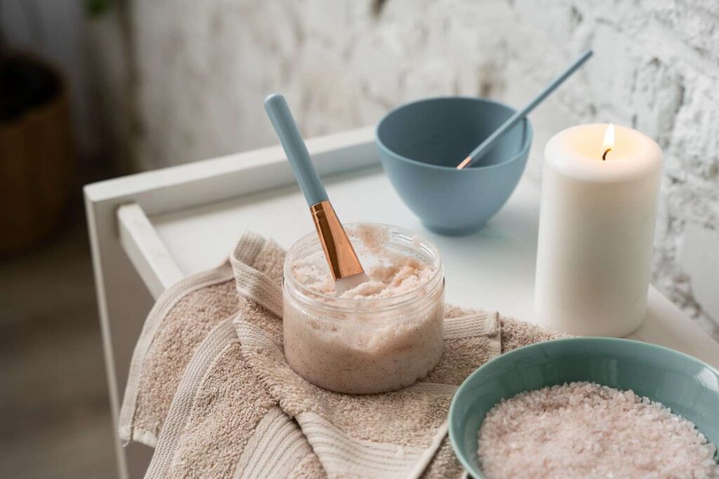 A cozy winter bath with bath salts, perfect for unwinding during your 30-Day Winter Self-Care Challenge